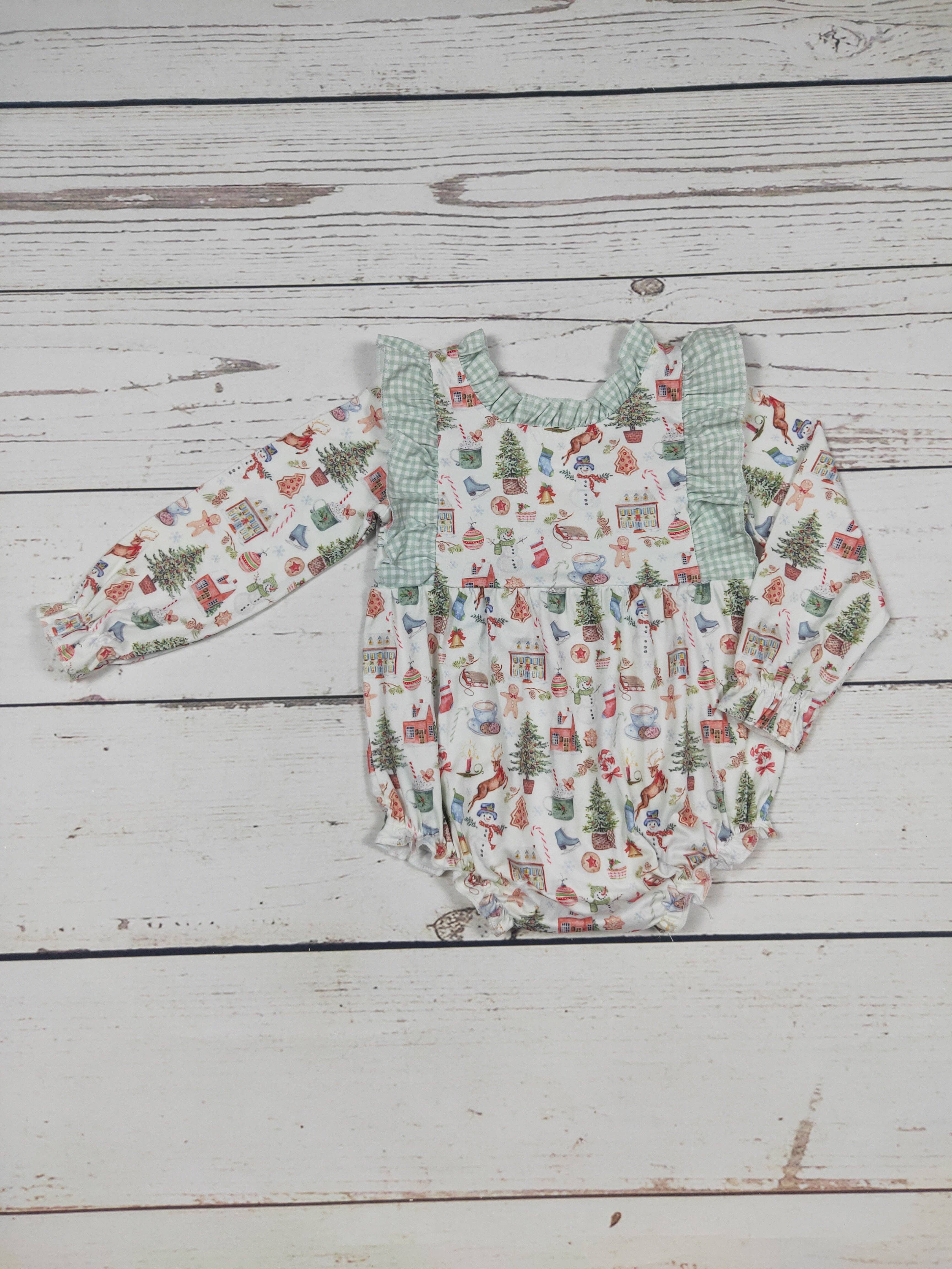 sassy kids palace - Wholesale Bodysuit (Non-Footed) - Baby - Baby Girls Christmas Bubble With Ruffle1