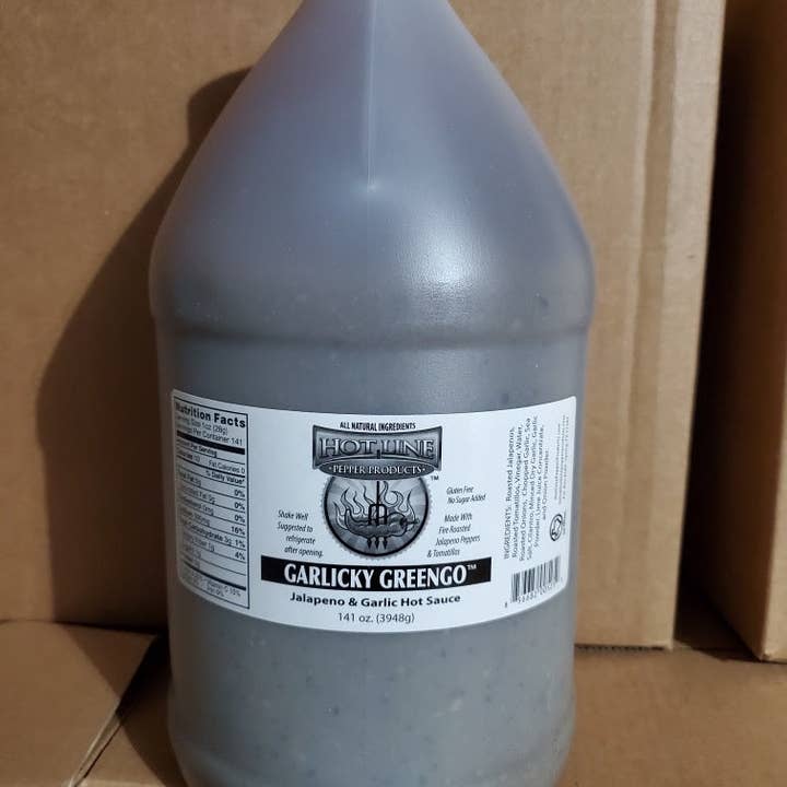 Hot Line Pepper Products LLC - Wholesale Hot Sauce - Garlicky Greengo Hot Sauce - 1 Gallon
