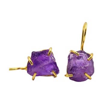 Boucles d'oreilles pendantes en or pour femme avec améthyste. Bijouterie pour la vente par Ele Velandia