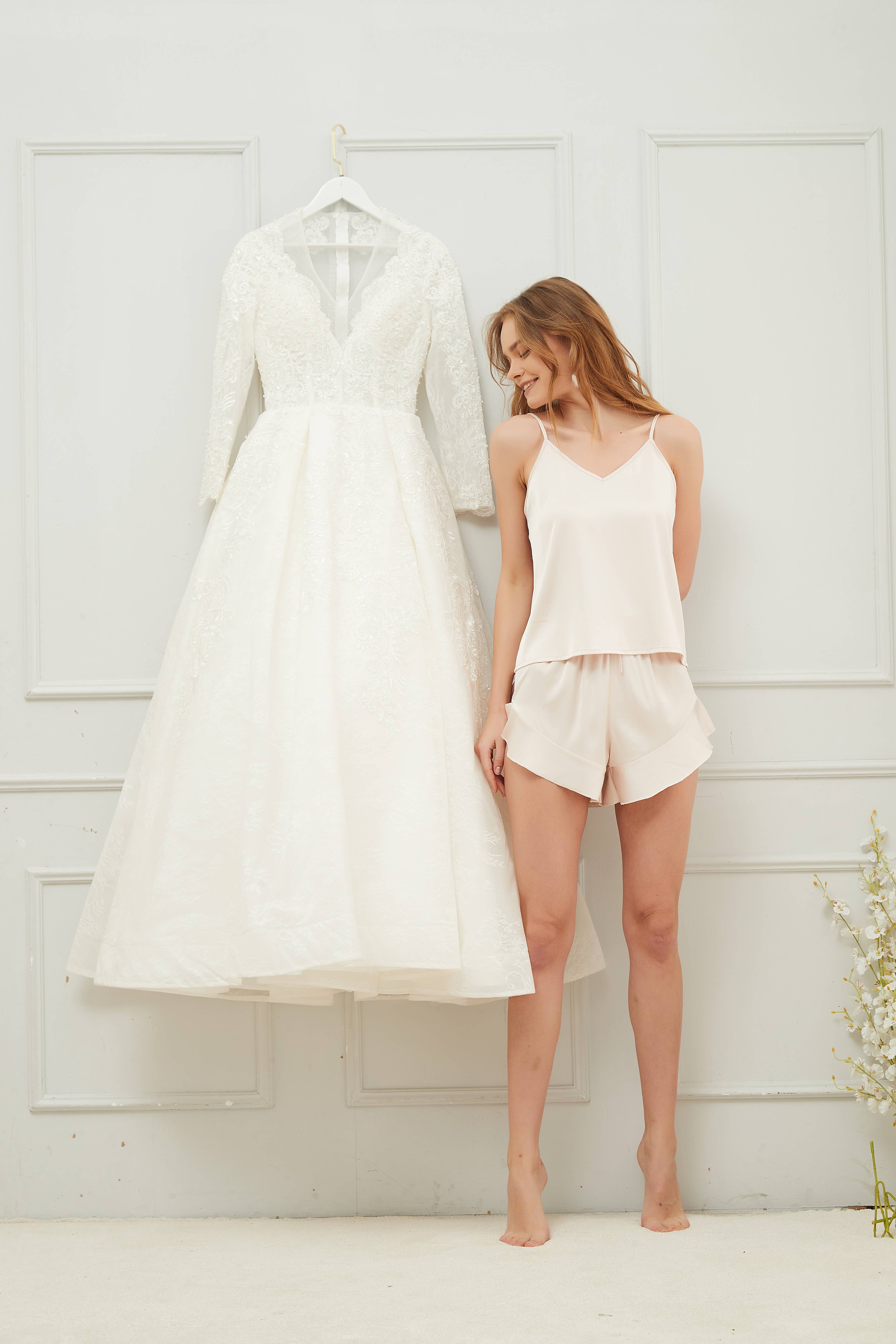 Mackleys - Wholesale Lounge Set - Women's - PREORDER Satin Cami and Ruffle Short Set10