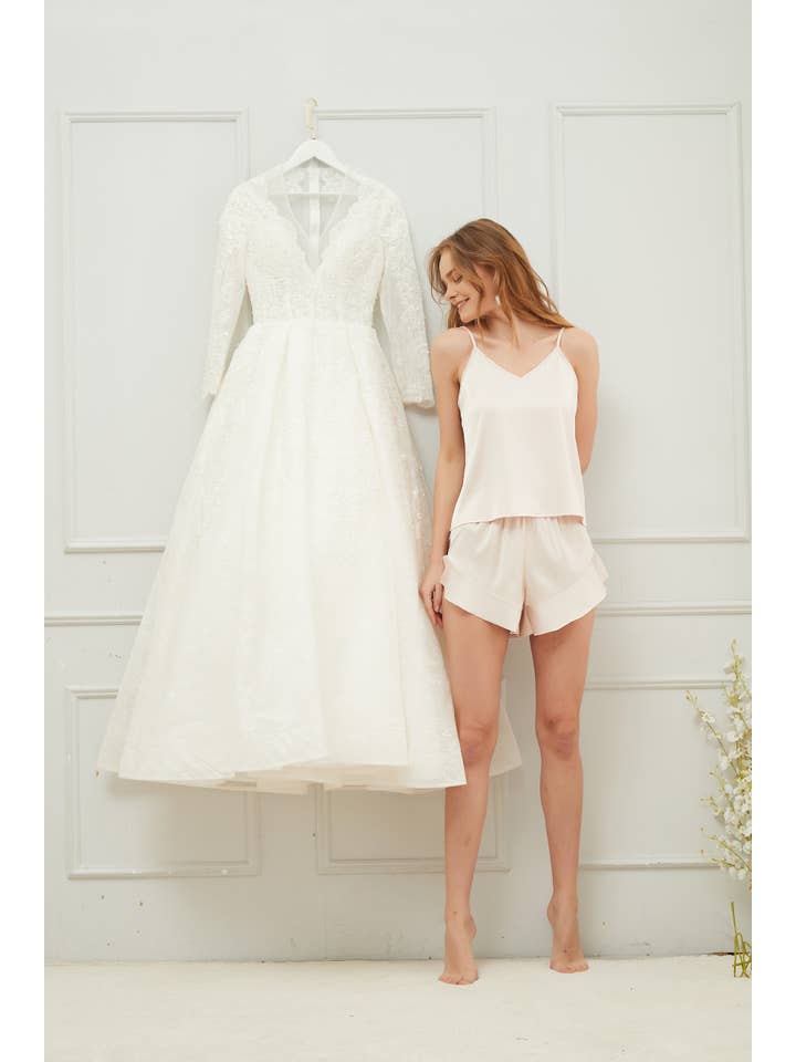 Mackleys - Wholesale Lounge Set - Women's - PREORDER Satin Cami and Ruffle Short Set10