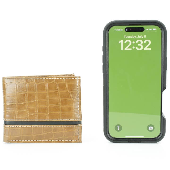 Leather Impressions Inc - Wholesale Wallet - Men's - Crocodile Embossed Vegan Wallet with Solid Band VL 9048