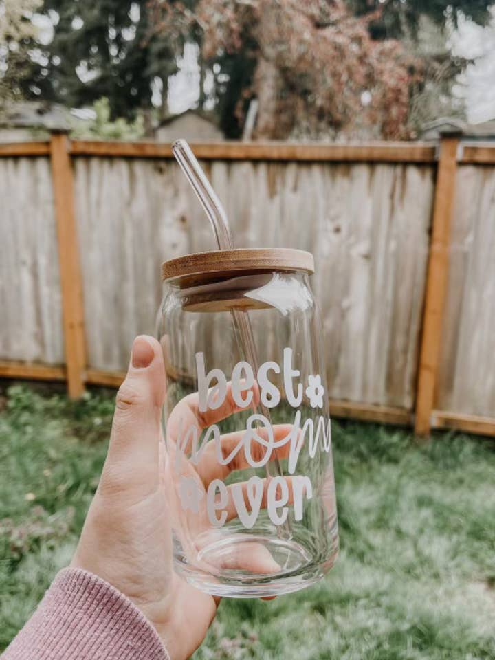 best mom ever 16oz beer can glass for wholesale by Rooted Grace Co