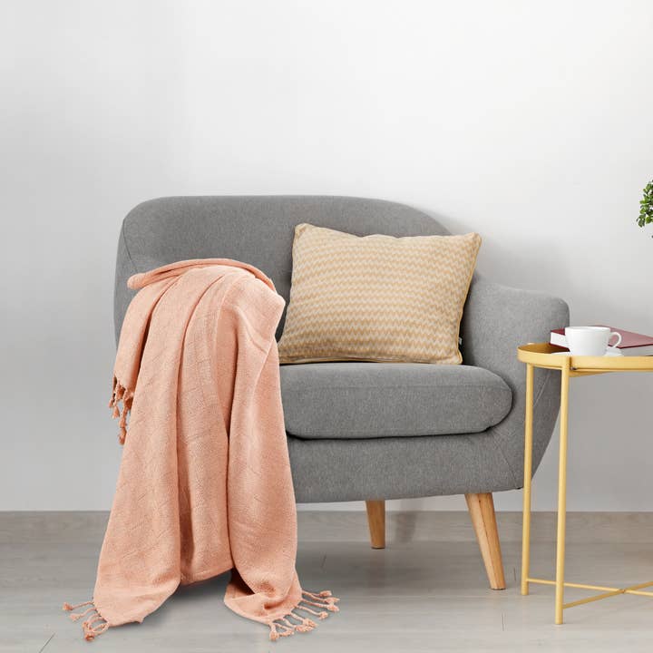 LR Home - Wholesale Throw Blanket - Solid Checkered Weave Throw Blanket with Fringe