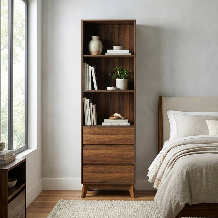 Anson Bookcase Display Shelf Media Tower with Drawers for wholesale by Glamour Home