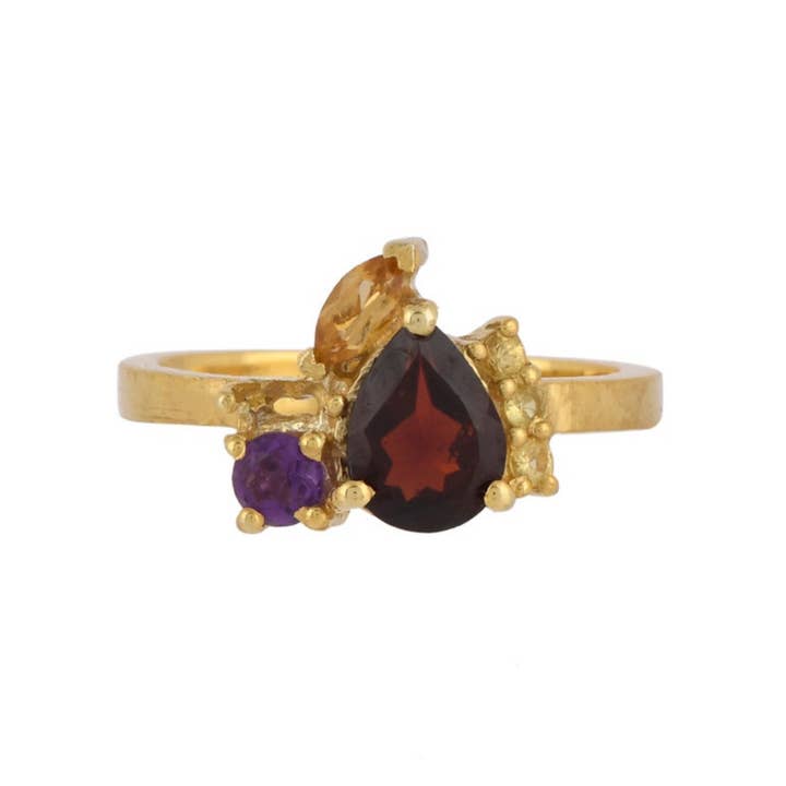 Anillo de plata de ley bañada en plata de ley y amatista con granate y citrino para venta al por mayor de Misteerious Seed