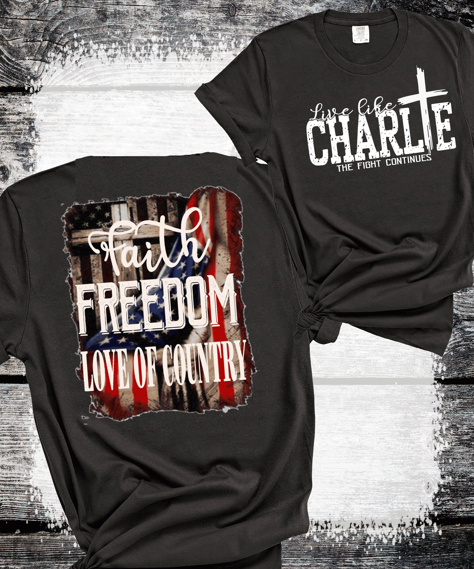 A Blessed Texas Mess Boutique - Wholesale Graphic Sweatshirt - Women's - Live Like Charlie trending Kirk Supporters Faith Freedom1