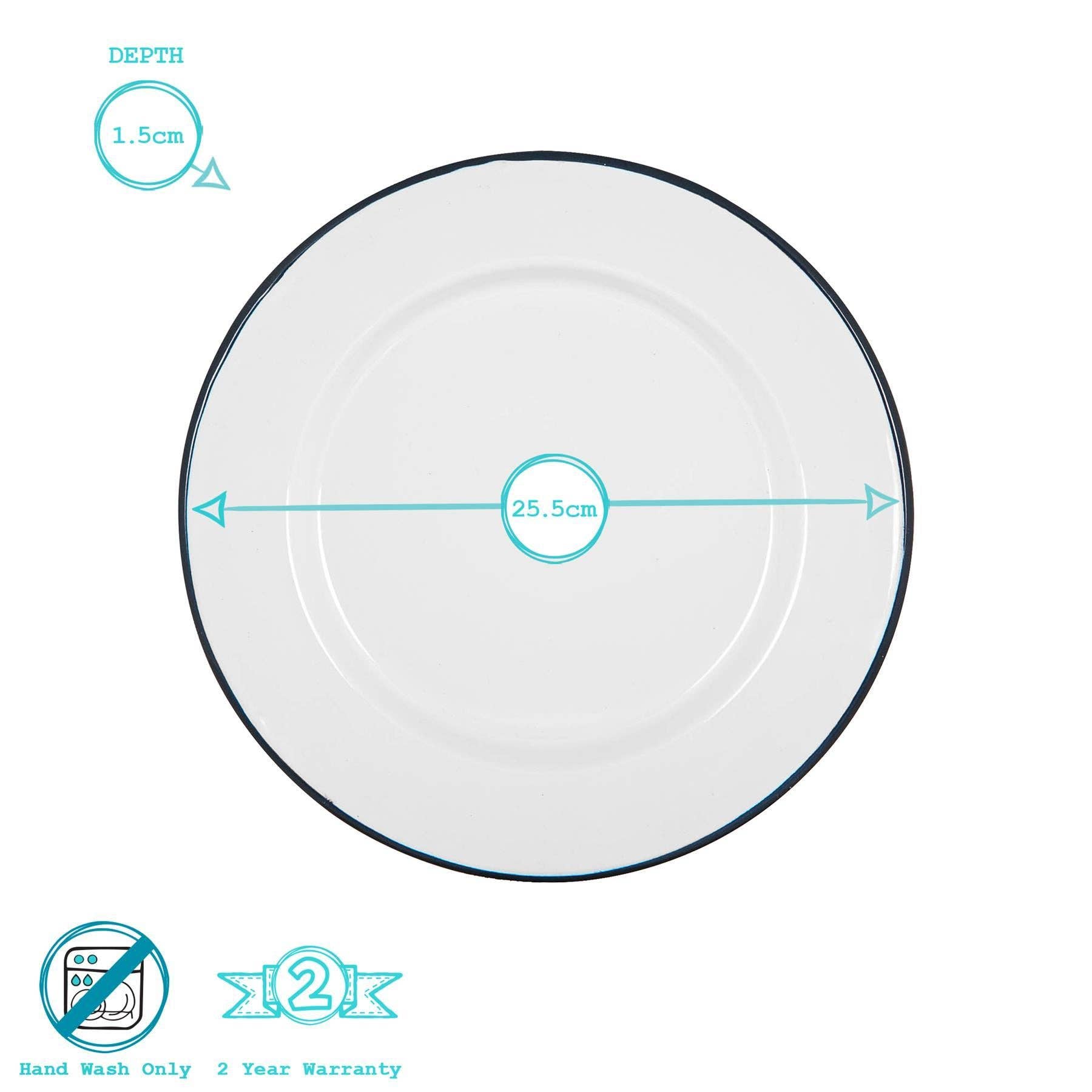Rinkit Ltd – wholesale Tallrikar – Argon Tableware vit emaljerad middagstallrik, 25,5 cm, svart kant5