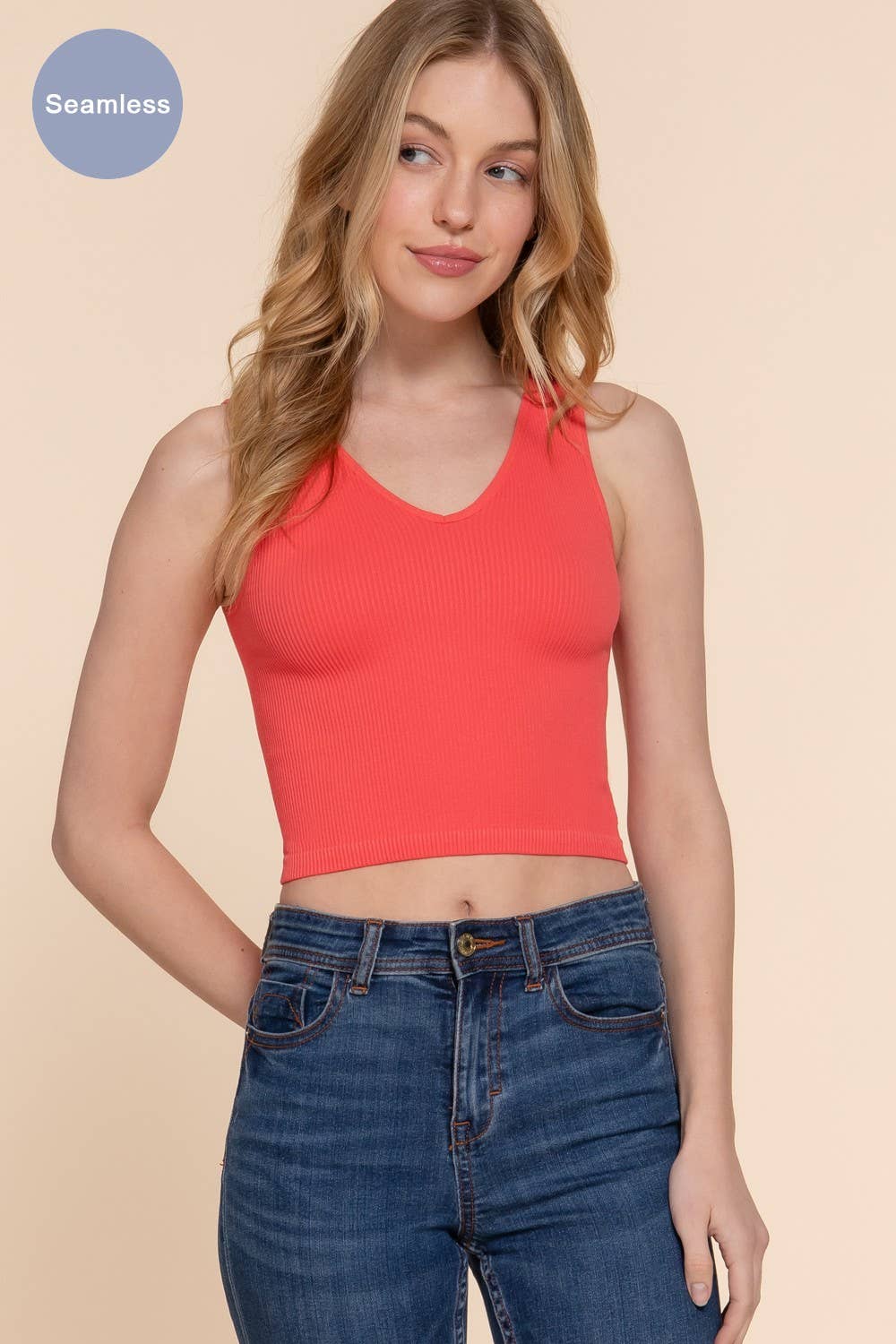 Active Basic | Active USA - Wholesale Tank Top - Women's - Reversible V-neck/round Neck Seamless Crop Tank     9