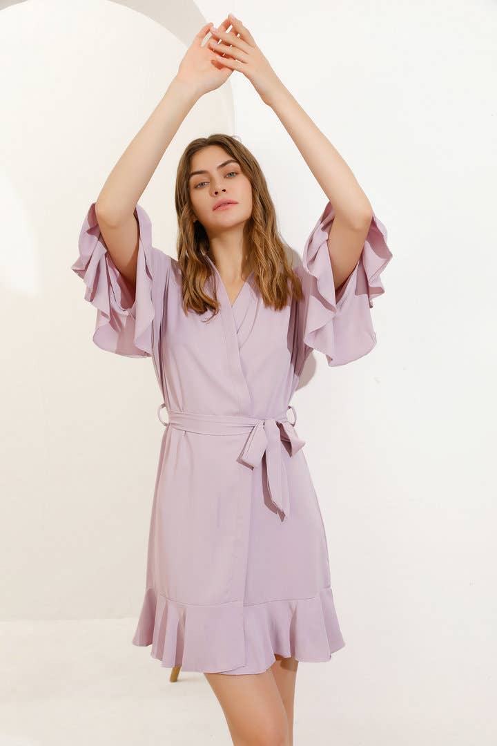 Mackleys - Wholesale Robe - Women's - PREORDER Solid Matte Satin Ruffle Robe8