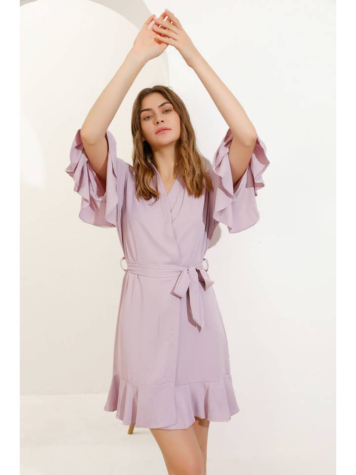 Mackleys - Wholesale Robe - Women's - PREORDER Solid Matte Satin Ruffle Robe8
