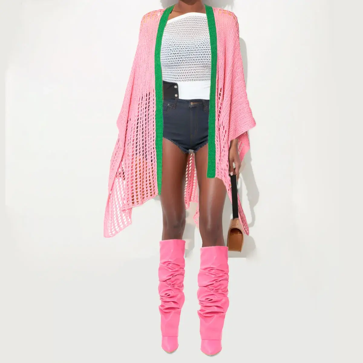 Ruana Kimono Pink and Green Crochet for Women for wholesale on Faire5