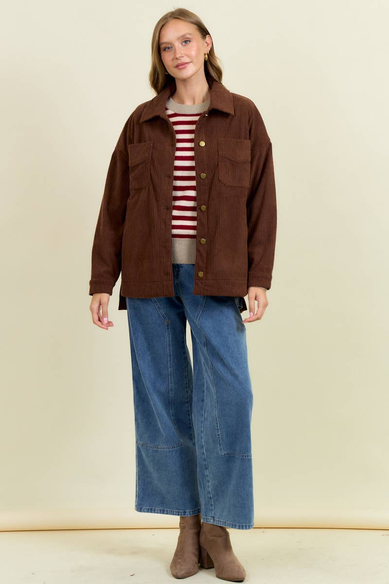 Doe and Rae - Wholesale Shirt Jacket/Shacket - Women's - Corduroy Front Button Down Oversized Jacket - 10613J-19