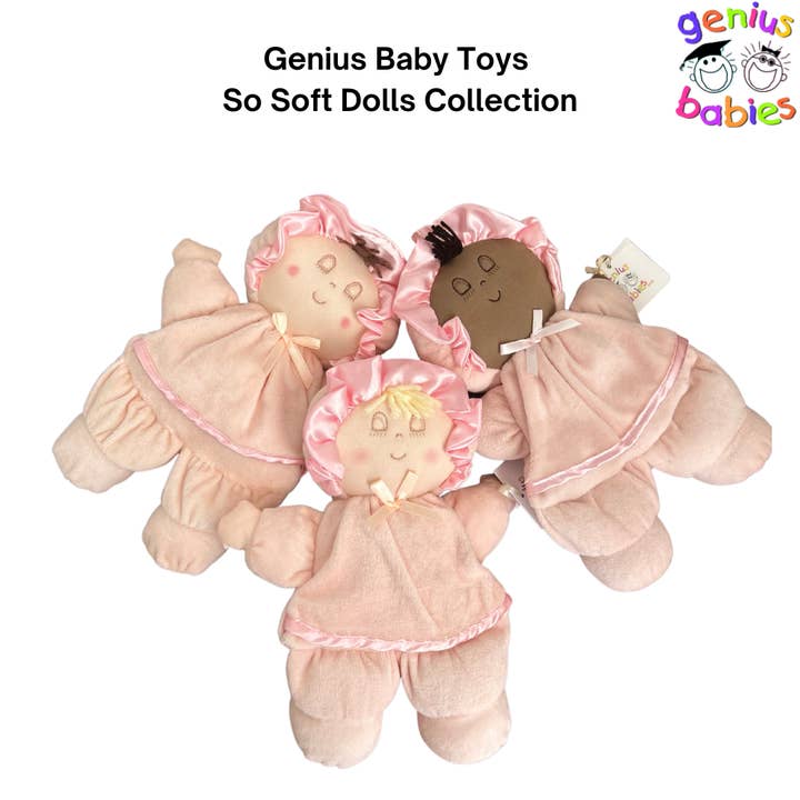 Genius Babies - Wholesale Doll - Kids - Genius Baby Toys Classic So-Soft Baby Girl Doll Lovey, 11", Pink