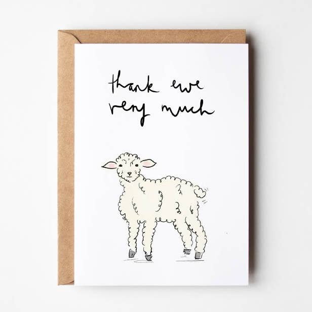 Thank Ewe V Much - Funny Sheep Thank You Card for wholesale by Bellynam Studio