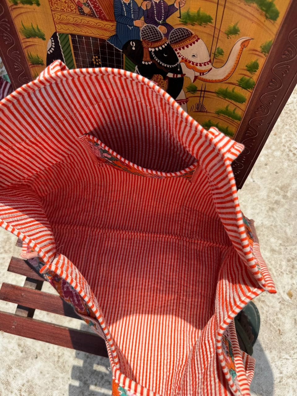 bhavnas boutique - Wholesale Tote Bag - Women's - Orange Cotton Floral Printed Quilted Market Bag Shopping Bag2