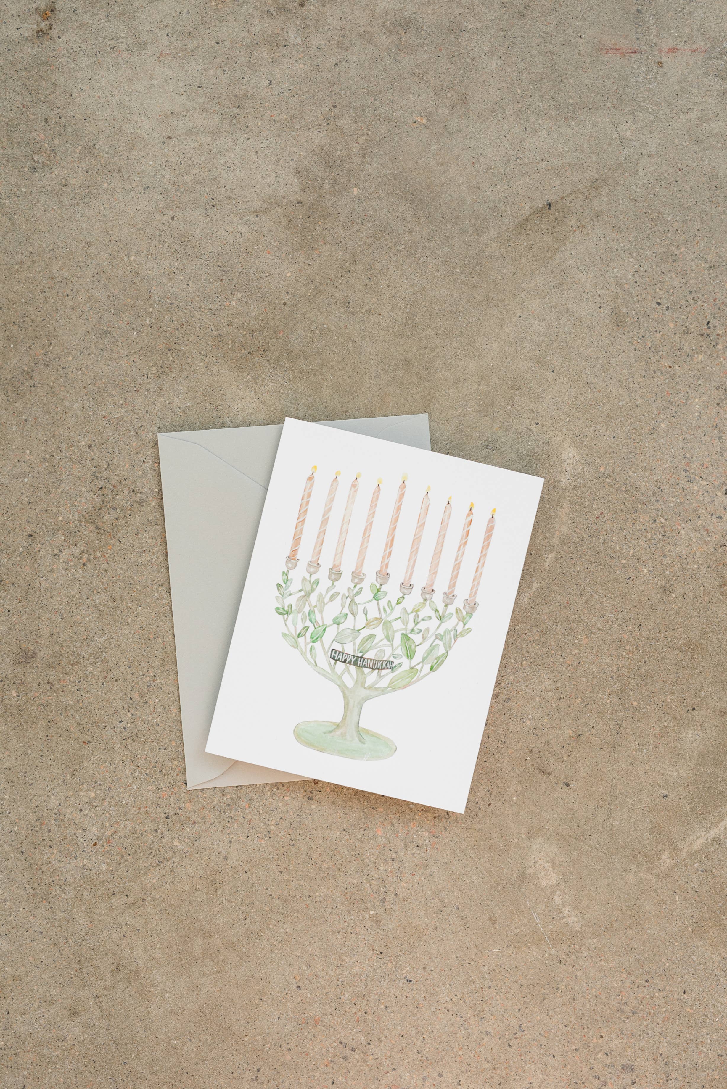 Lana's Shop - Vente Cartes de Hanoukka - Carte de vœux Leaf Menorah Hanoukka1