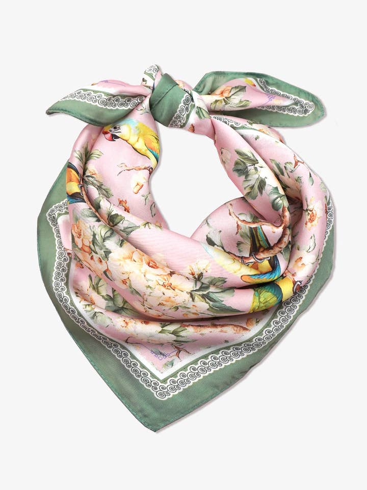 FLORAL BIRD PRINT SILKY FEEL BANDANA SCARF | 40SC641 for wholesale by JOSSLYN by wall to wall