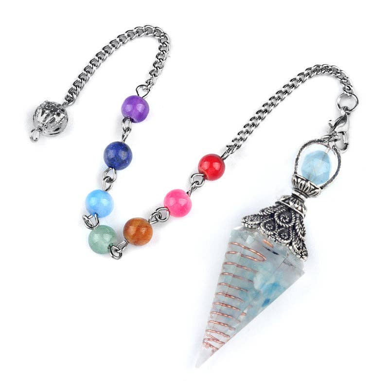 Mio Queena - Wholesale Spiritual Stone/Crystal - Hexagonal Cone Gravel Pendulum with Chakra Chain - CS5
