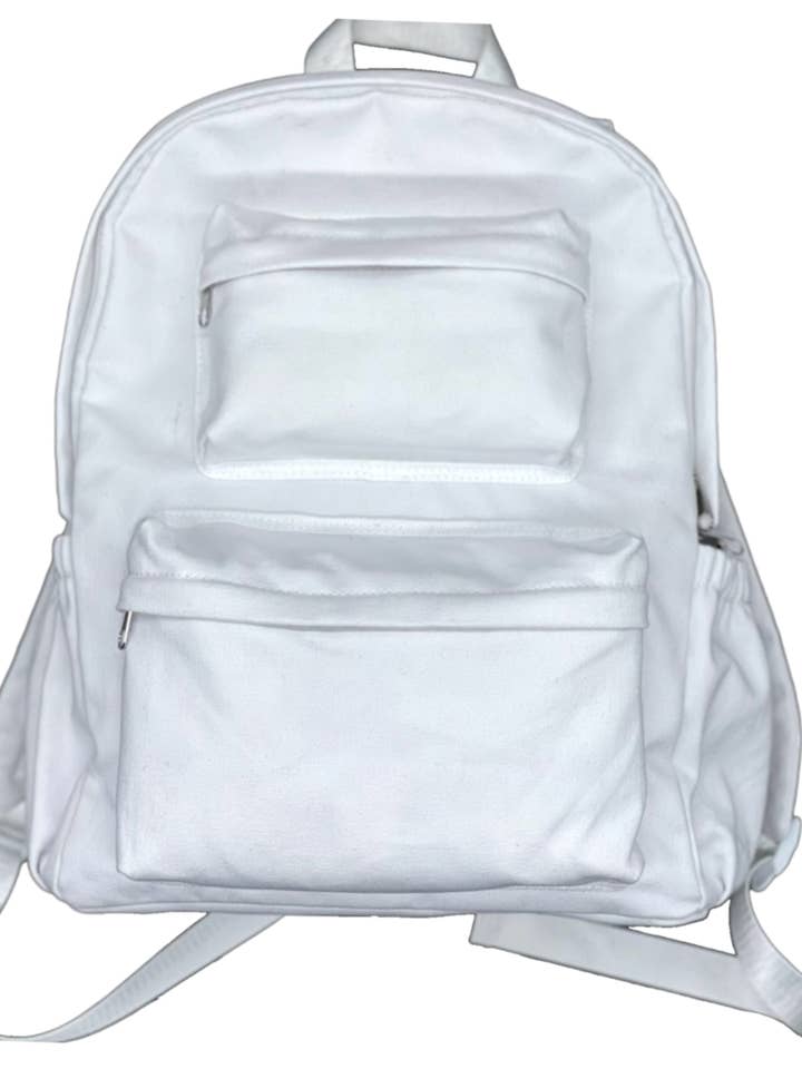 Zaino a doppia tasca bianco semplice per la vendita all'ingrosso da parte di Piggyback