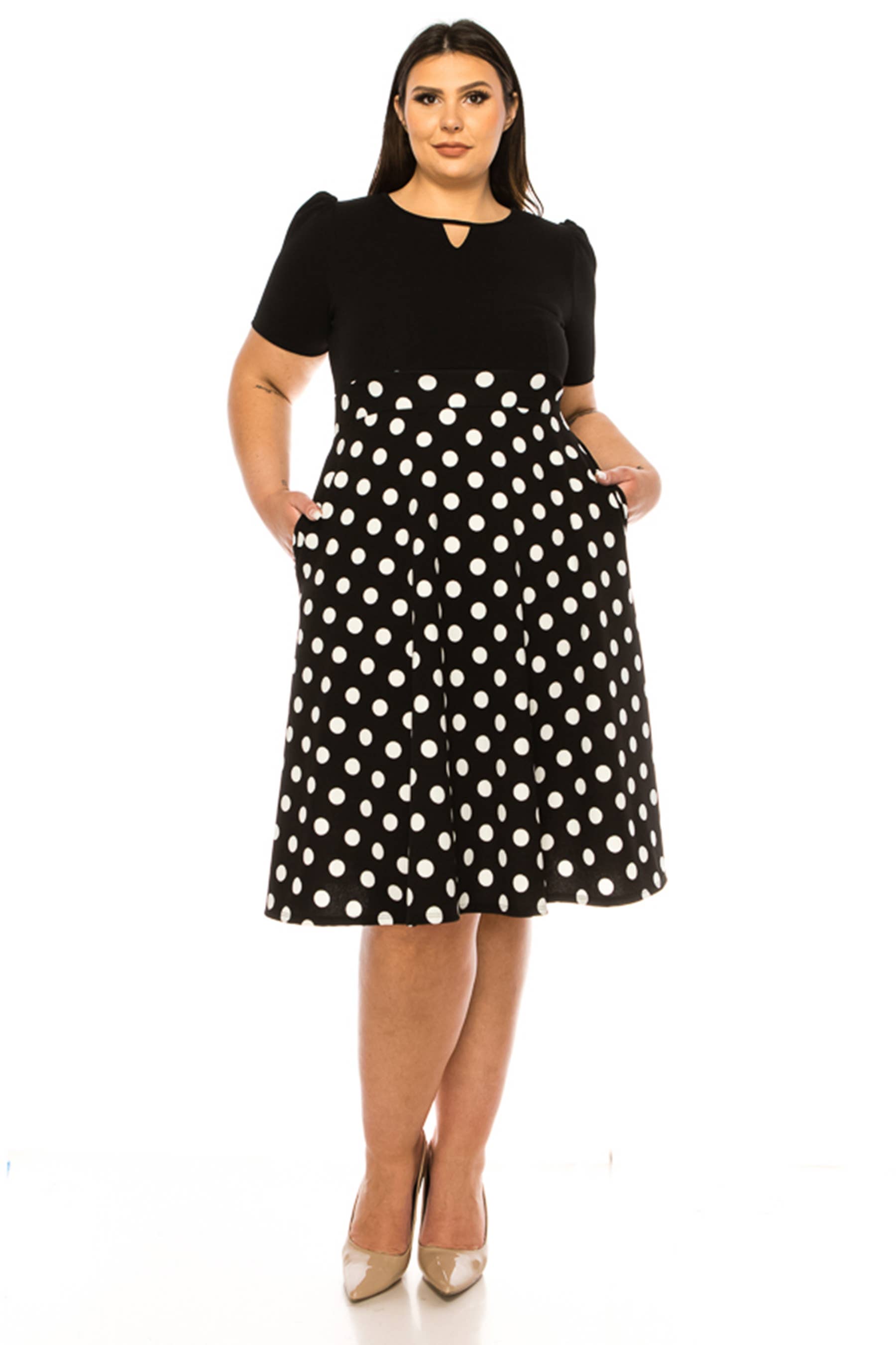 MOA COLLECTION - Wholesale Dress - Women's - Women's Plus Size Dress with Puff Sleeves and Keyhole Front24