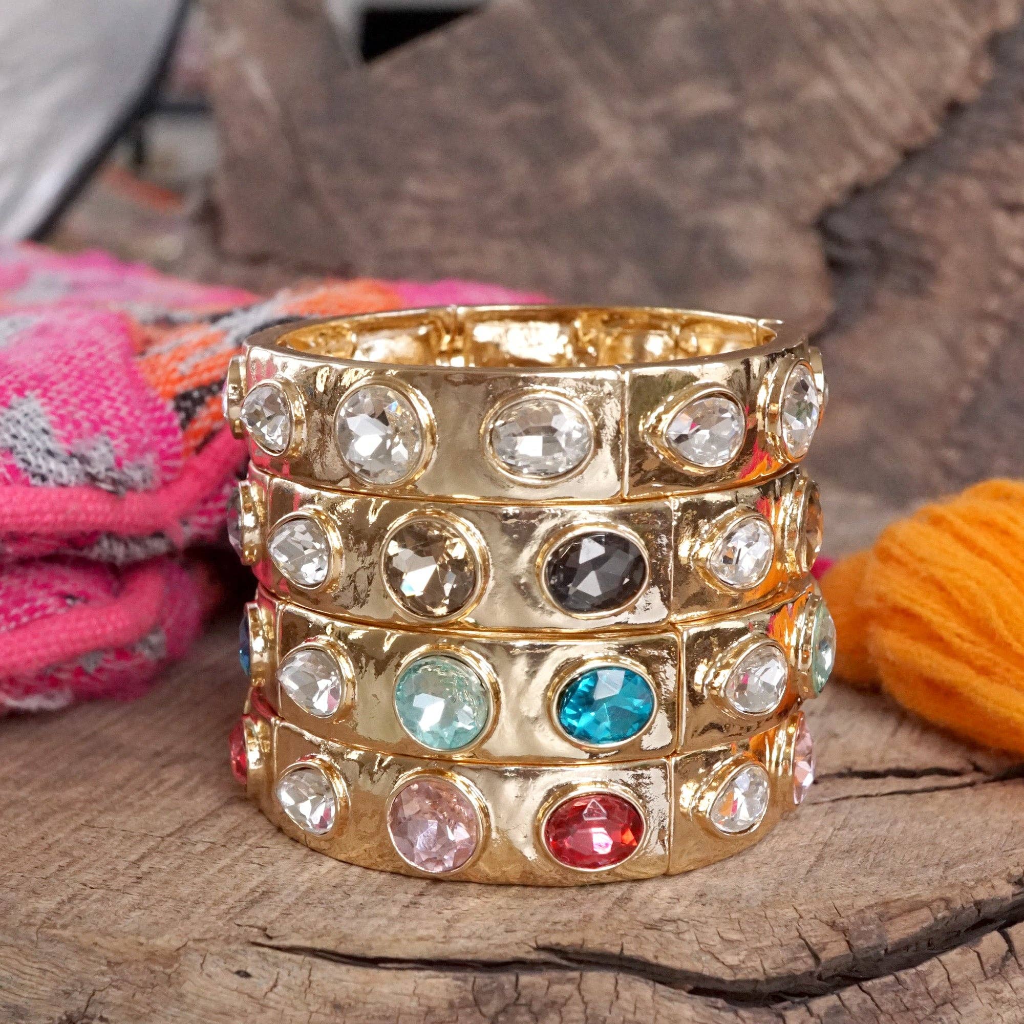 PennyLine inc - Wholesale Bangle Bracelet - Sparkly Crystal Stretch Bangles – Gold Tone with Color Options21