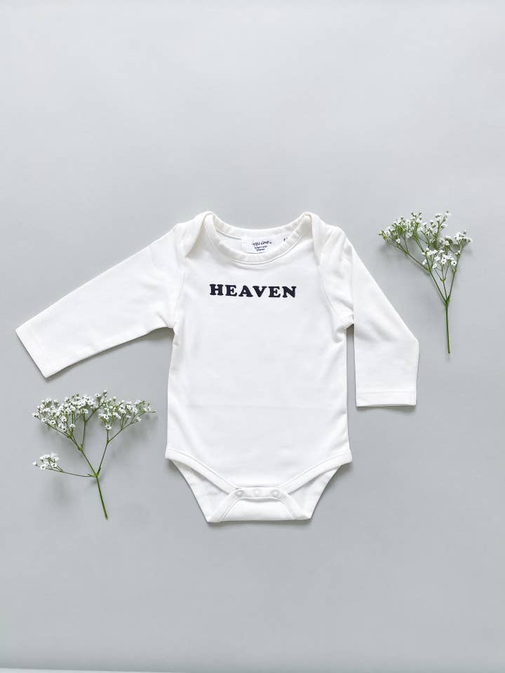 Organic Baby Onesie, Heaven for wholesale by Harp's Cove