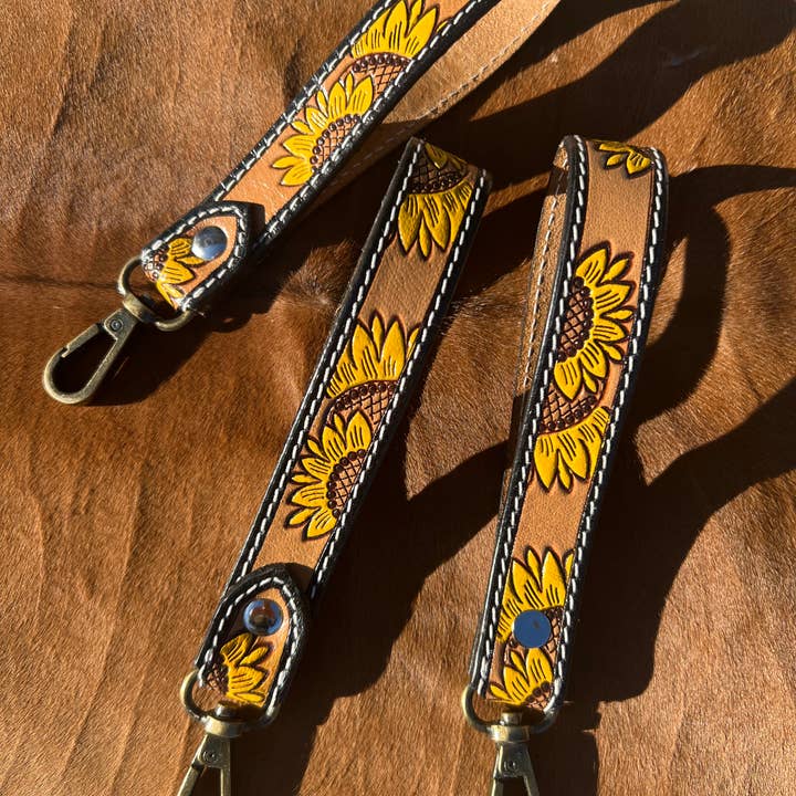 Westrian (Formerly Equipage) - Wholesale Keychain - Women's - Tooled Leather Sunflower Western Wrist Strap Keychain