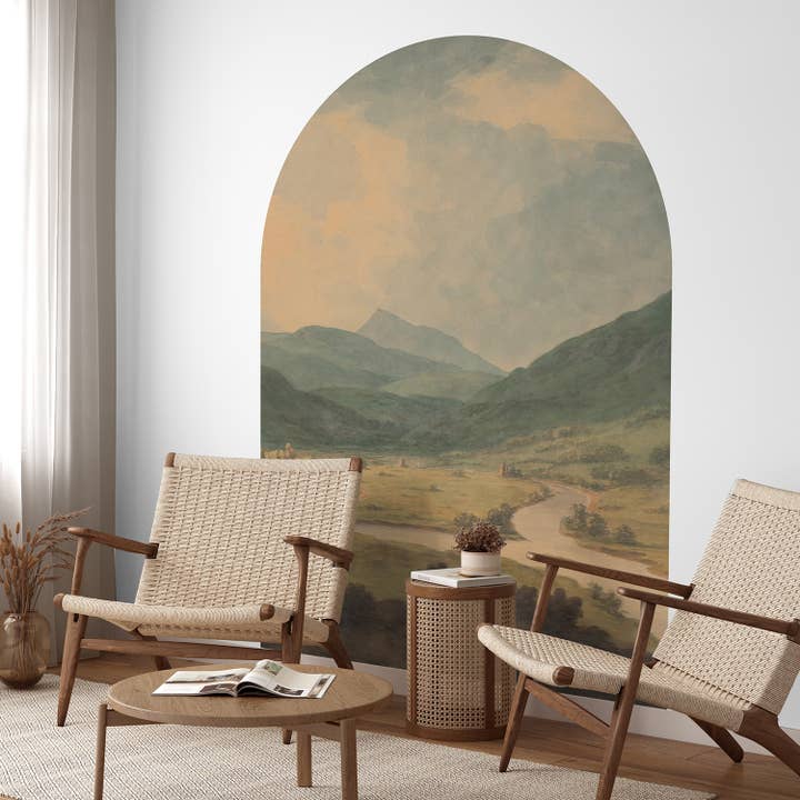 Río de Montaña Adhesivo de Pared, Papel Tapiz Vintage Despegable y Pegable para venta al por mayor de SimurgWallArts