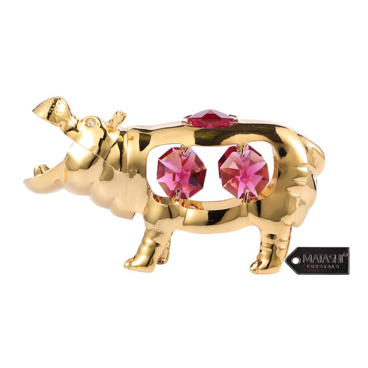 Matashi - Vendita all'ingrosso Decorazione - Matashi, ornamento ippopotamo a bocca aperta con borchie di cristallo placcato oro