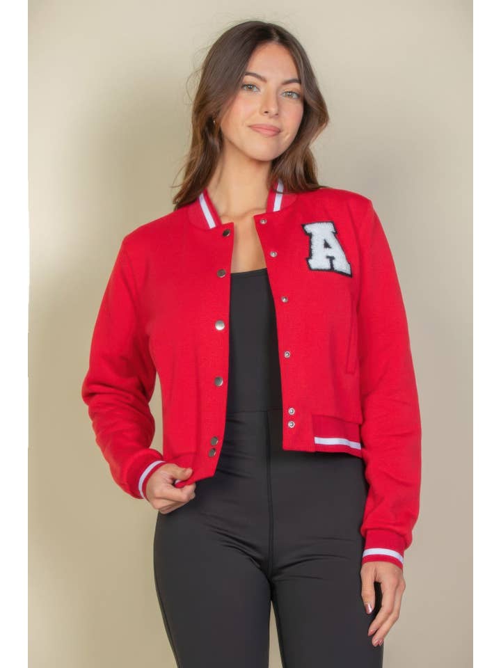 CC Wholesale Clothing - Wholesale Varsity/Baseball Jacket - Women's - Ezwear Letter Patched Crop Varsity Jacket7