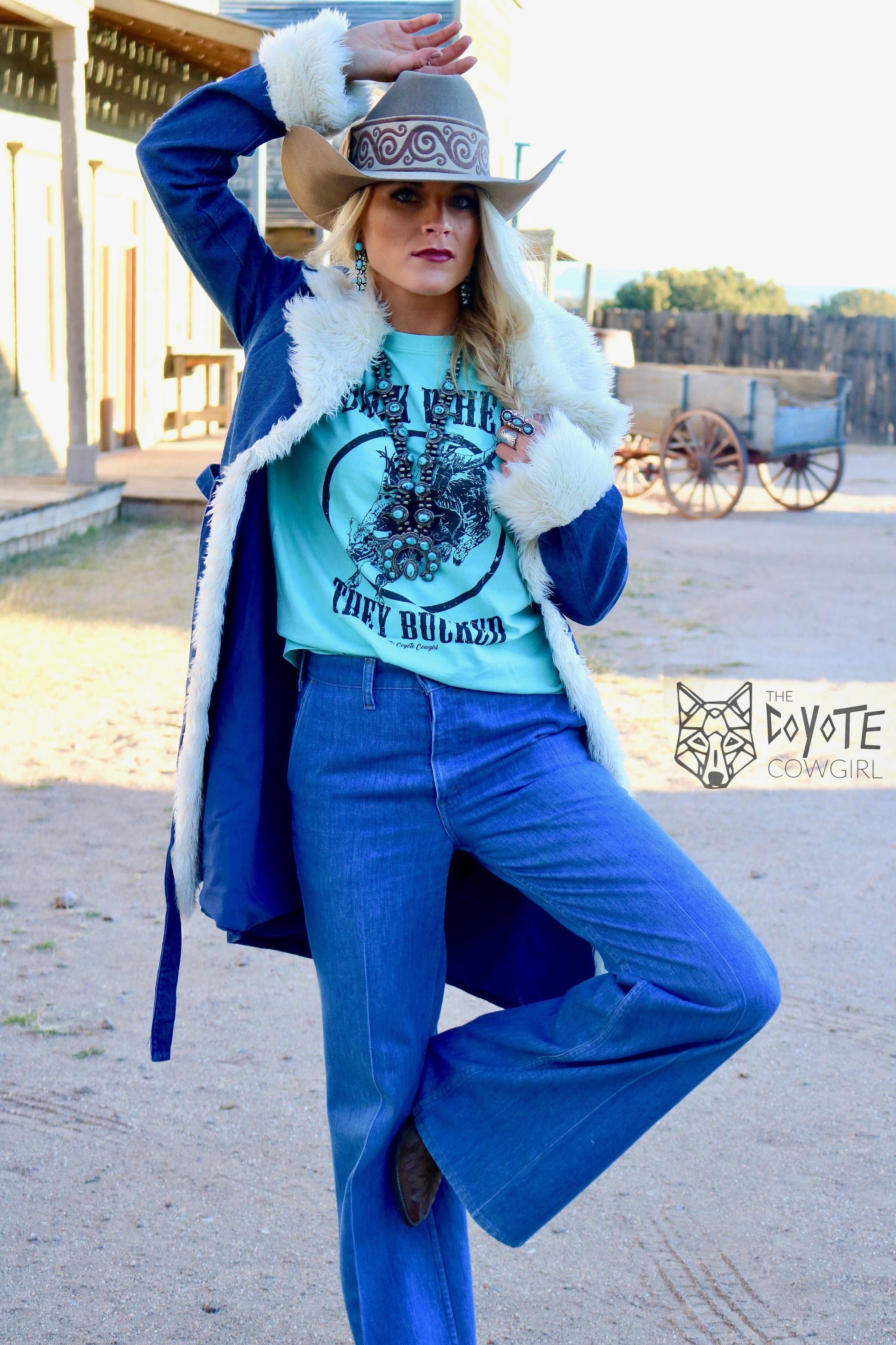 The Coyote Cowgirl - Wholesale Screen Printed T-Shirt - Women's - Back When They Bucked (Bulk)-016A1