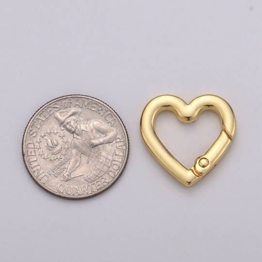Aim Eternal - Wholesale Clasp - Chunky Gold Spring Gate Ring, Push Gate ring, 22x22mm Heart Clasp Charm Holder 24K Gold Filled Clasp for Link Chain Connector Supp-990 L-054 L-0551
