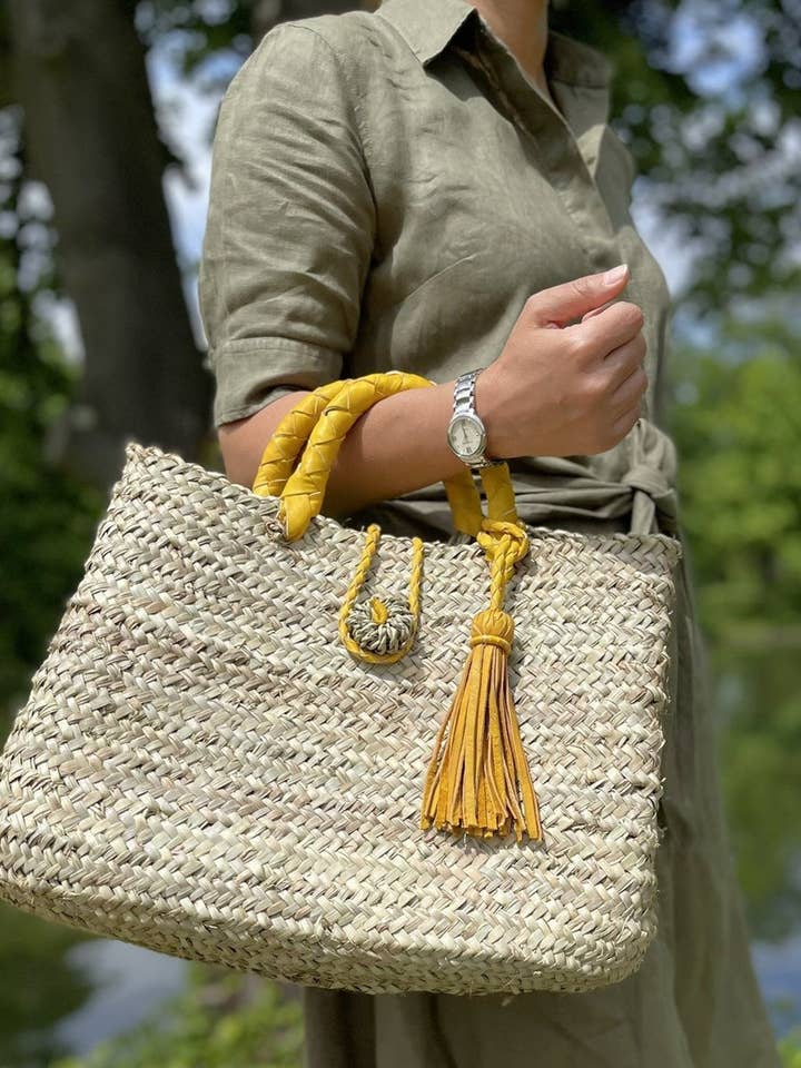 Borsa con manici intrecciati in pelle gialla per la vendita all'ingrosso da parte di martitec