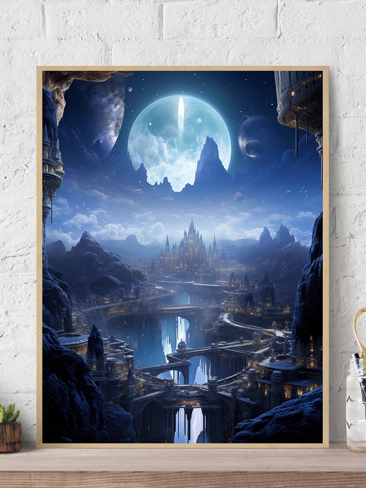 Fantasy City in Space Lærred Vægkunsttryk på lærred for engroshandel hos Arttique - Artistry Canvas Prints