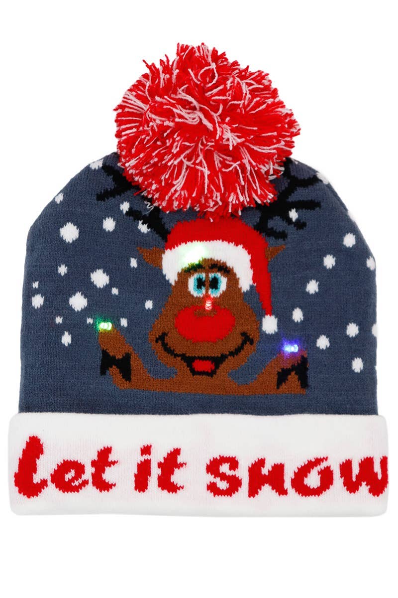 ASSORTED Big Kids Christmas Led Light-up Single Pom Beanie for wholesale on Faire9