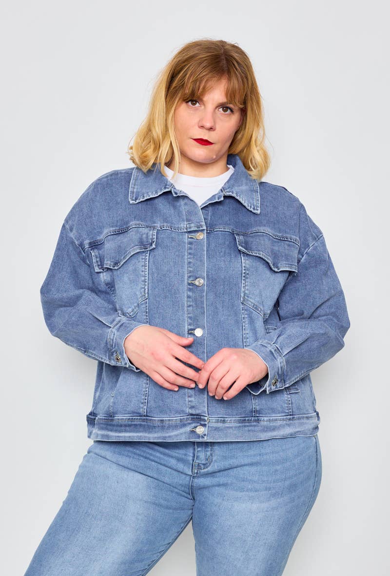 jeans Stora Storlekar - Överdimensionerad Jeansjacka med Fickor för wholesale på Faire0