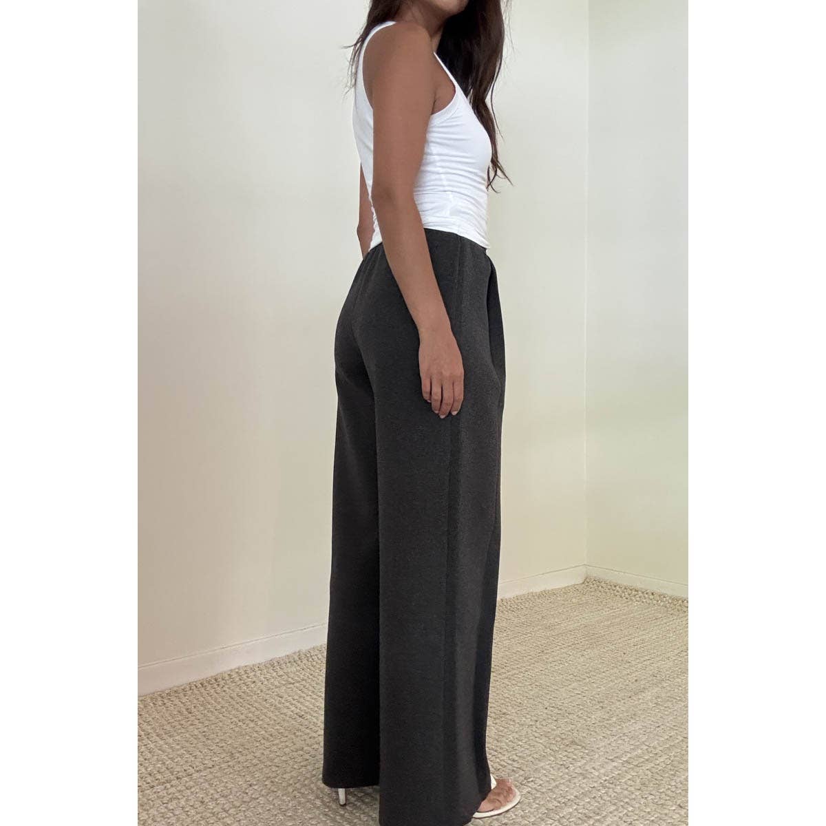 CHARCOAL Stretch Knit High Waist Straight Leg Pants for wholesale on Faire12