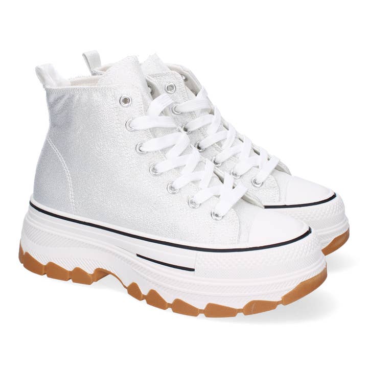 Silberne High-Top-Plattform-Sneaker für Damen für den Großhandel von Brideluxe Mayorista