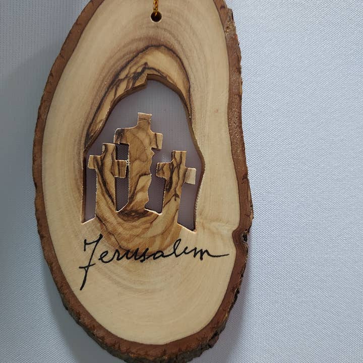 Holy Land Imports - Wholesale Ornament - Three Crosses, Olive Wood Carved Ornament1