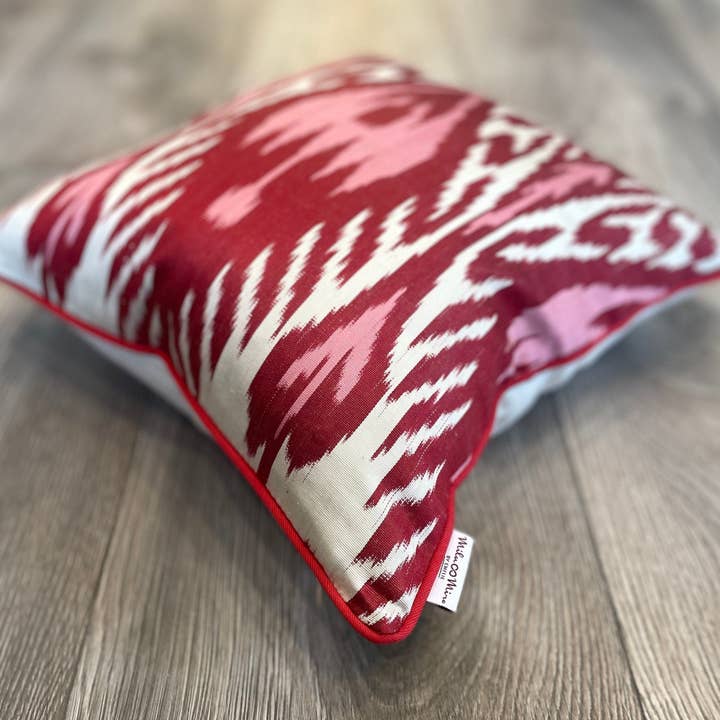 Mila∞Miro by Emelie - Wholesale Throw Pillow Cover - Silk Ikat Cushion Heart Red | Silk Ikat Pillow Heart Red