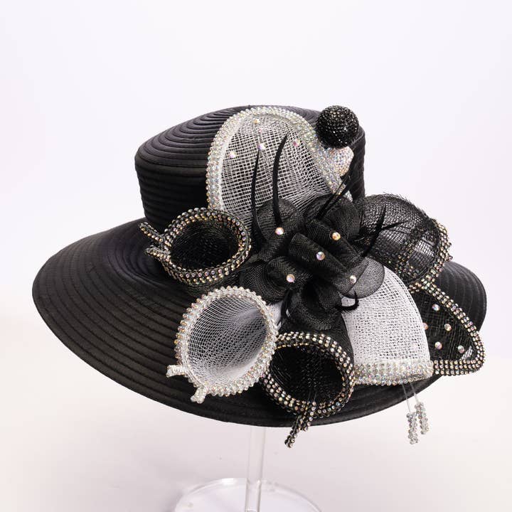 Crin and Crystal Ball Hat Pin on Satin Sailor HAT | AJ823Y for wholesale by KaKyCo