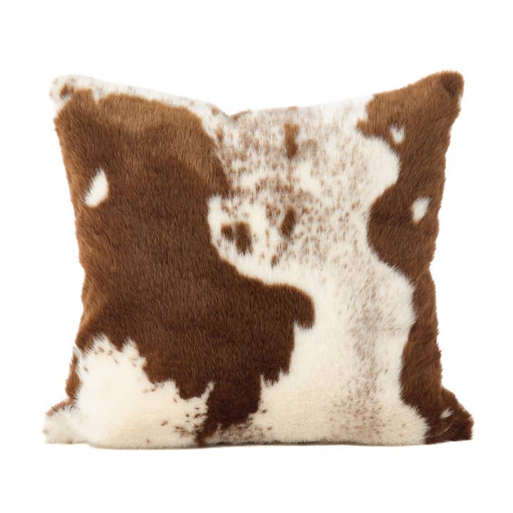 Fennco Styles - Wholesale Throw/Decorative Pillow - Faux Fur Cow Hide Brown Square Throw Pillow