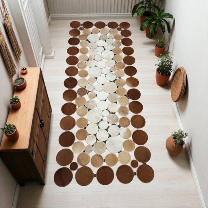 Karelias And Sons - Wholesale Runner Rug - Polka Dot Patchwork Cowhide Runner Rug, Real Leather2