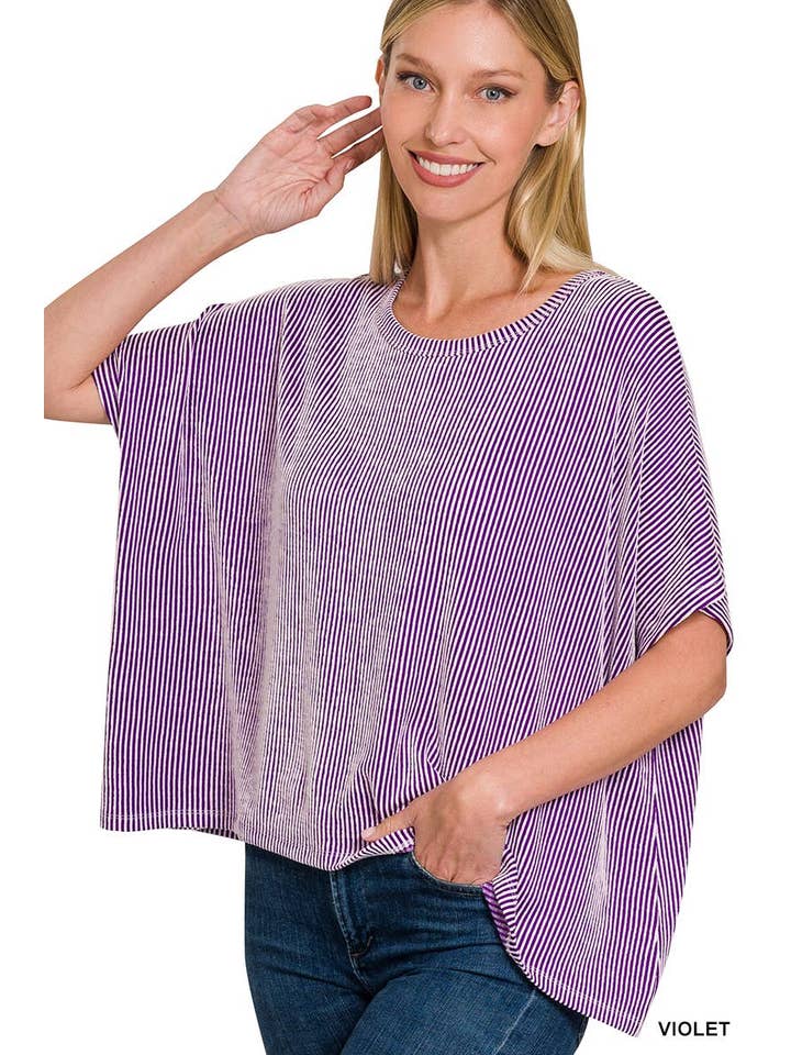 Vanilla Monkey - Wholesale Gebreide top - Dames - Oversized top met korte mouwen en geribbelde strepen12