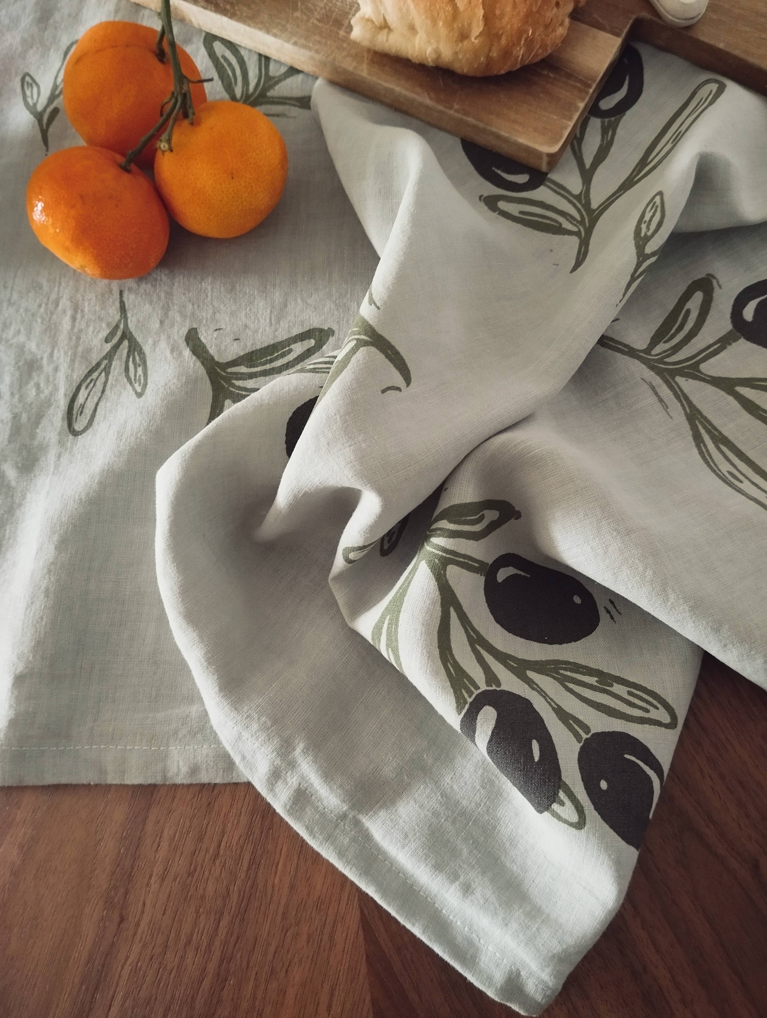 The Ink Job - Wholesale Tea Towel - Linen Tea Towel with Olive Branch Print2