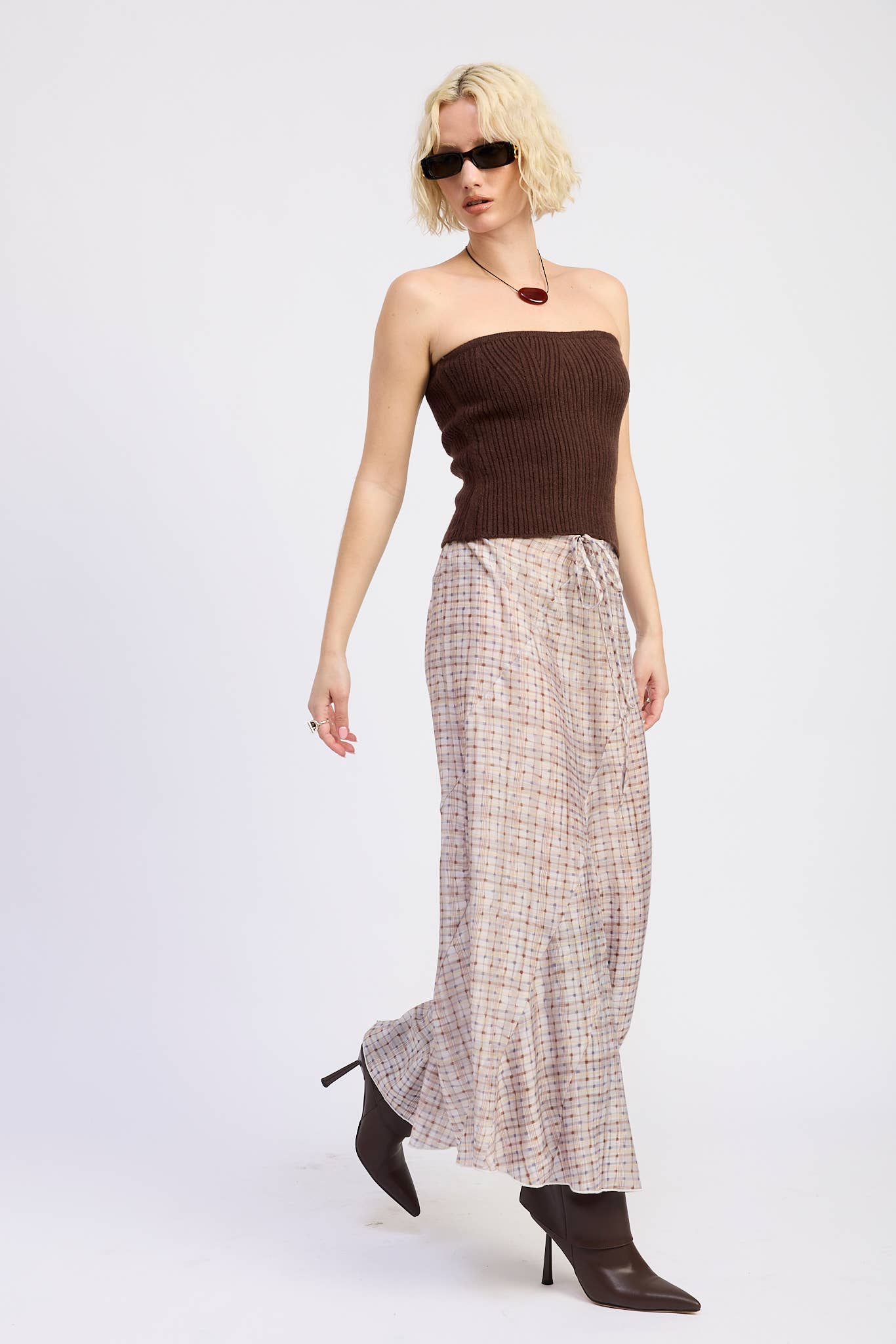 GREY PURPLE MULTI DRAWSTRING MAXI SKIRT WITH ASYMMETRICAL SEAMS for wholesale on Faire5