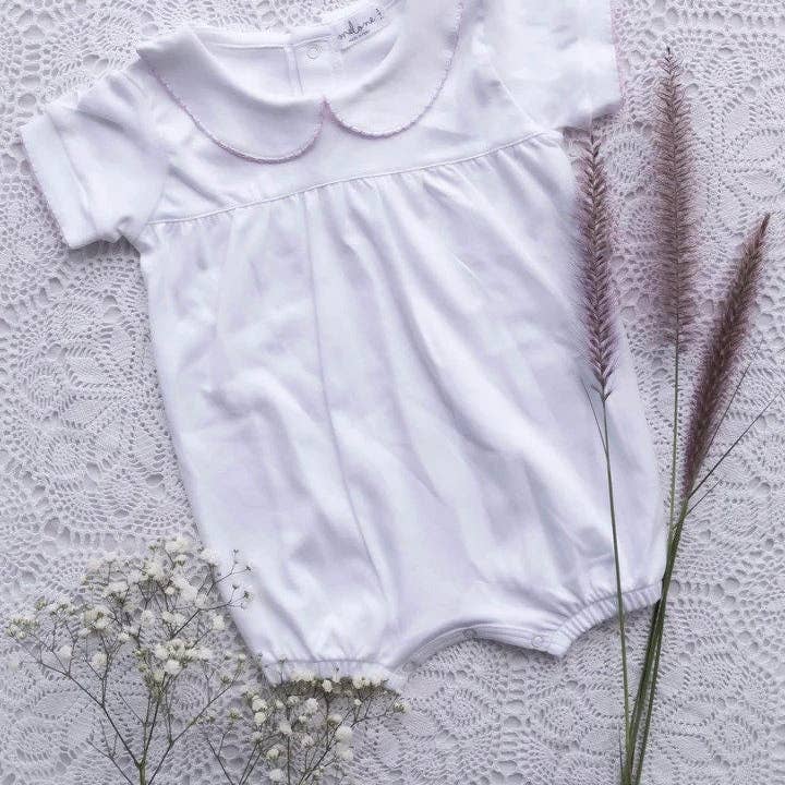 Melone - Wholesale Bodysuit (Non-Footed) - Baby - Sia Bubble Pima Cotton Romper | Pink Cotton Trim
