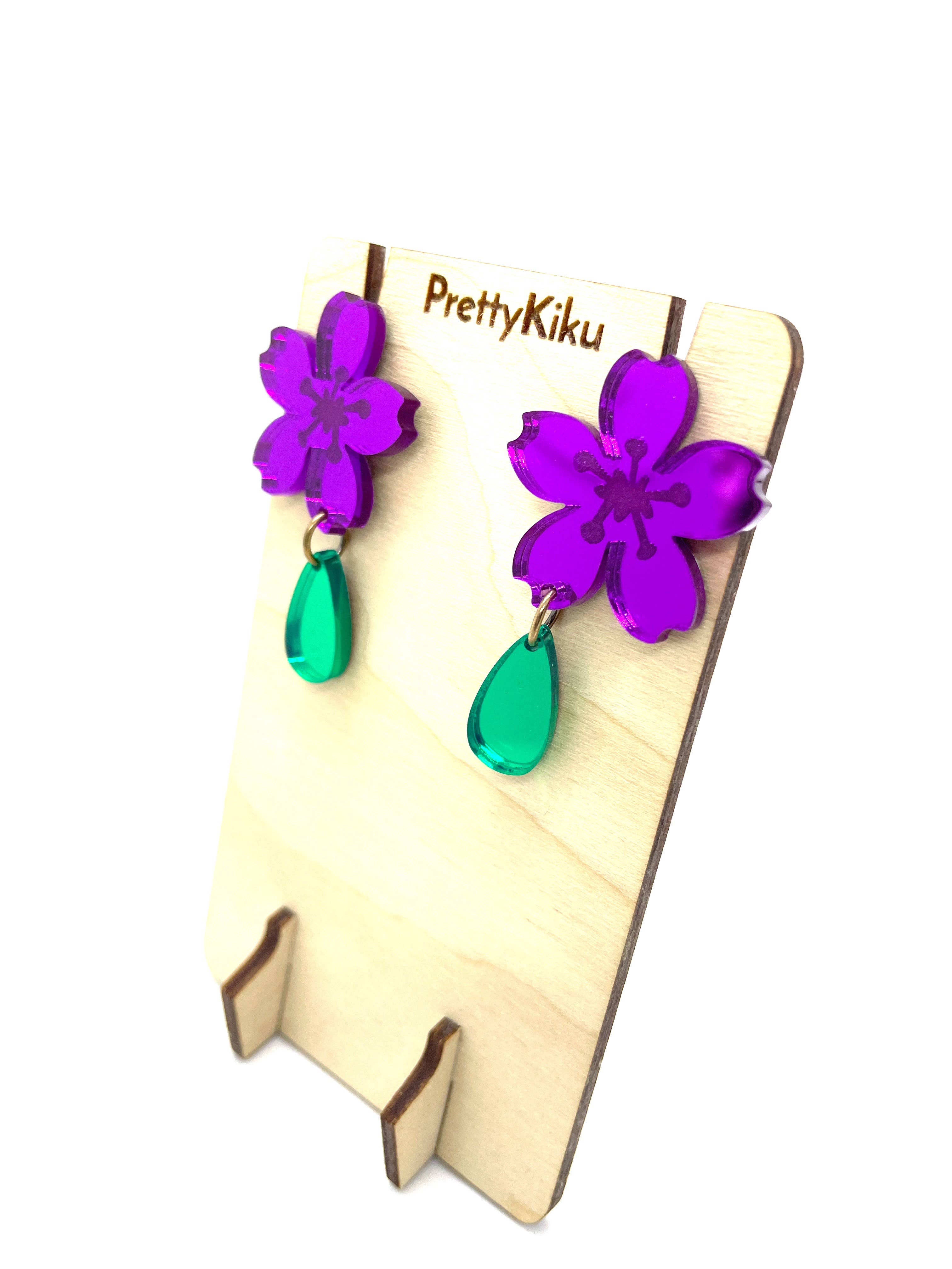 Prettykiku - Vendita all'ingrosso Orecchini pendenti - Orecchini Sakura in acrilico a specchio - Piccoli3