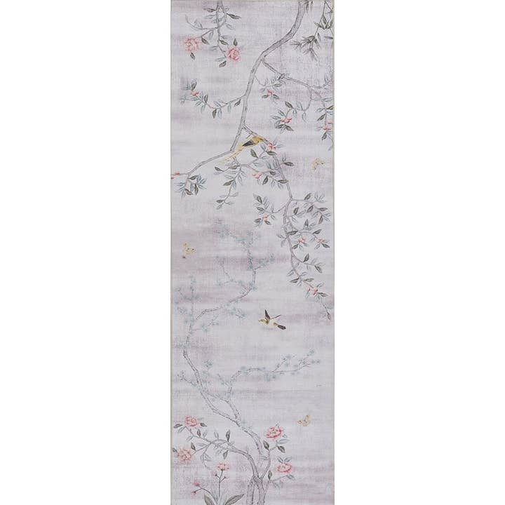 Garden Chinoiserie Silver 2'3" x 8' Indoor/Outdoor Area Rug for wholesale by Tempaper & Co ®